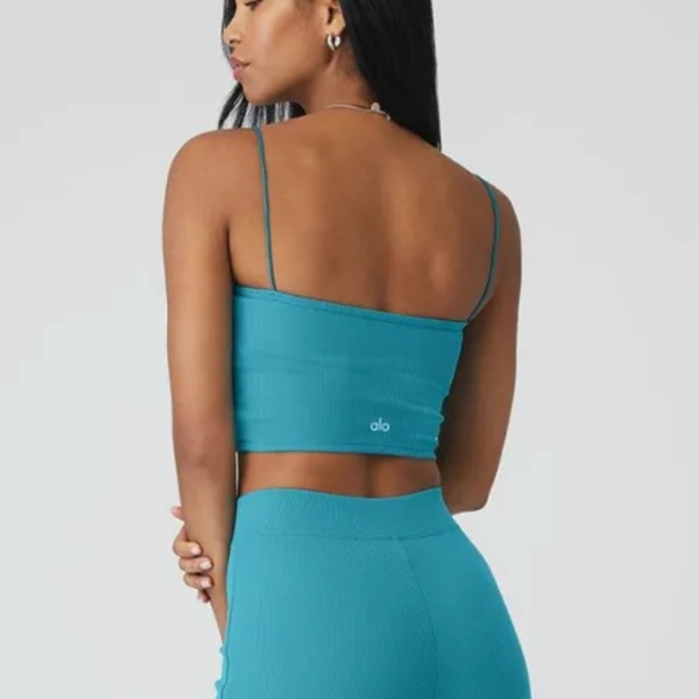 Alo Yoga Goddess Ribbed Bandeau Top blue teal size Small